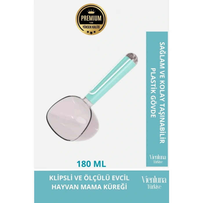 Özel Üretim Klipsli ve Ölçülü Evcil Hayvan Mama Küreği 180ml Dayanıklı Pratik Tasarım