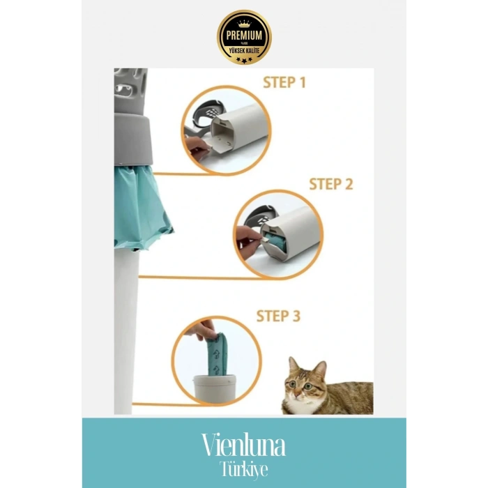 Özel Üretim Poşet Hazneli Pratik Elekli Kedi Kum Temizleme Küreği Kaka Poşeti Hediyeli