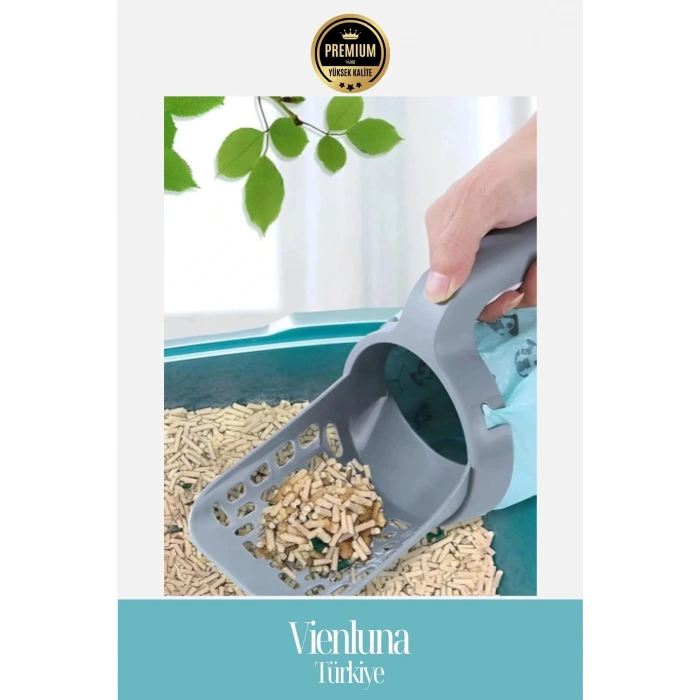 Özel Üretim Poşet Hazneli Pratik Elekli Kedi Kum Temizleme Küreği Kaka Poşeti Hediyeli