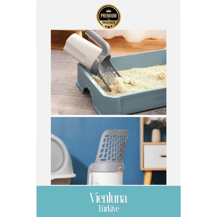 Özel Üretim Poşet Hazneli Pratik Elekli Kedi Kum Temizleme Küreği Kaka Poşeti Hediyeli