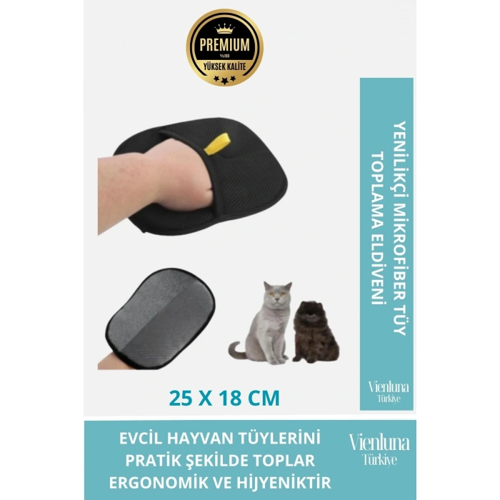 Özel Üretim Yeni Nesil Kaymaz Mikrofiber İki Yönlü Evcil Hayvan Tüy Toplama Eldiveni 25x18 Cm