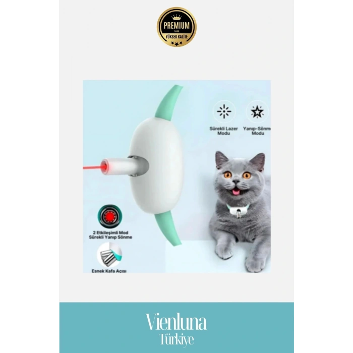Premium USB Şarjlı Ayarlanabilir Silikon Kayışlı 2 Modlu Otomatik Kapanan Kedi Lazer Oyuncak Tasması