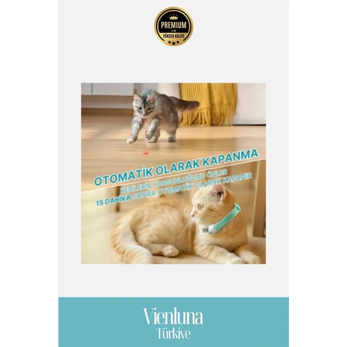 Premium USB Şarjlı Ayarlanabilir Silikon Kayışlı 2 Modlu Otomatik Kapanan Kedi Lazer Oyuncak Tasması