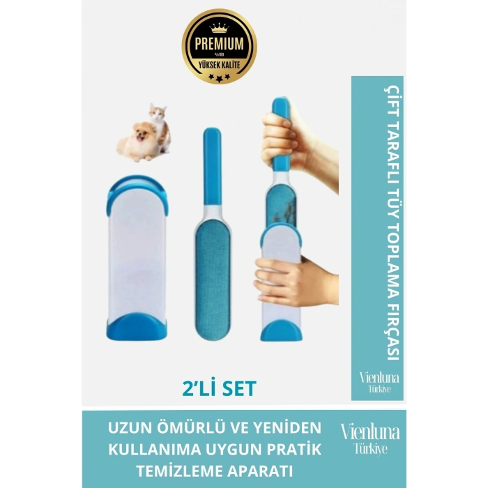 Özel Üretim Çift Taraflı Pratik Tüy Toplama Fırçası 2’Li Set