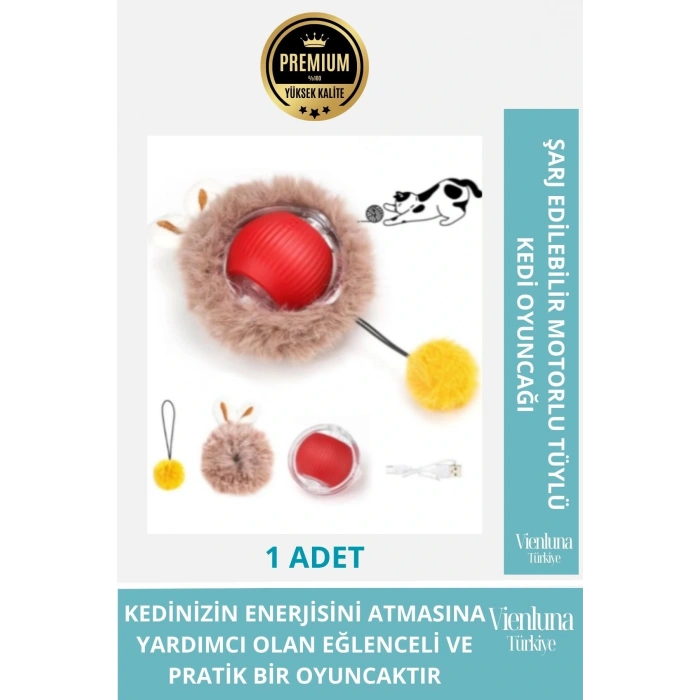 Premium Şarjlı Tüylü Kedi Oyuncağı Motorlu Hareketli Eğlenceli Dayanıklı Usb Şarj Edilebilir