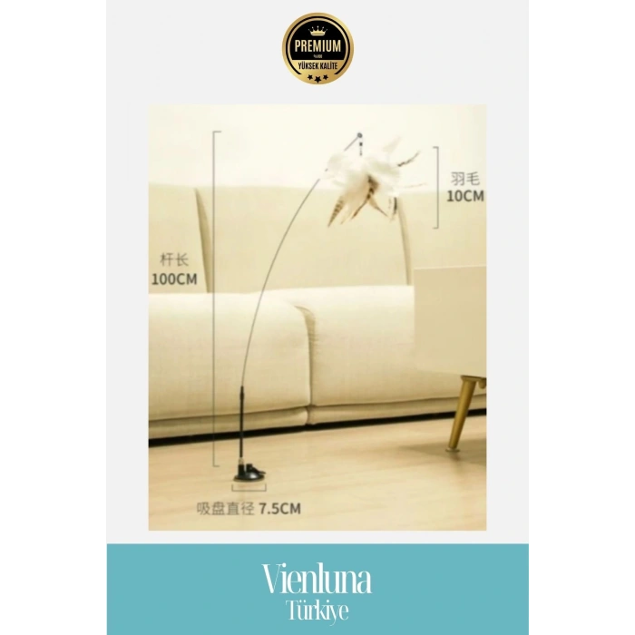 Premium Vantuzlu Tüylü Zilli Kedi Oyun Oltası Eğlenceli İnteraktif Aktivite Oyuncak