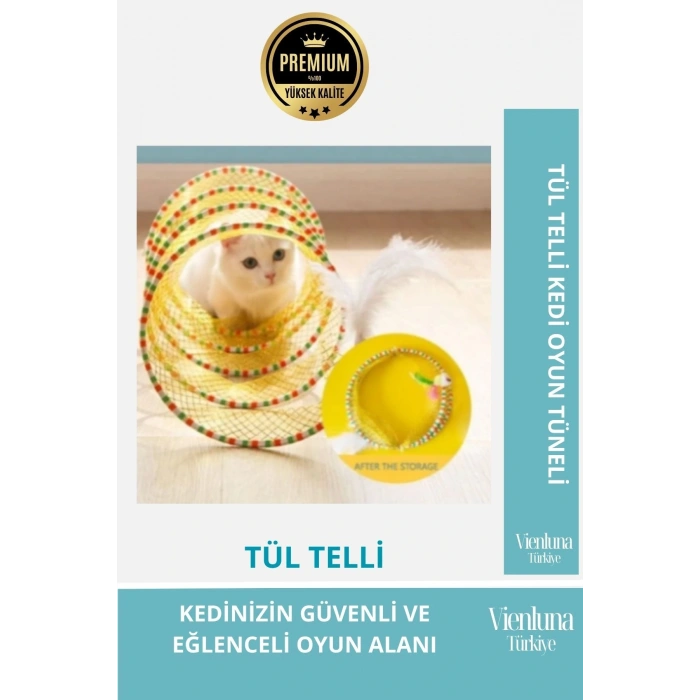 Premium Katlanabilir Tül Telli Kedi Oyun Tüneli Hafif Tel Desteğiyle Eğlenceli Oyun