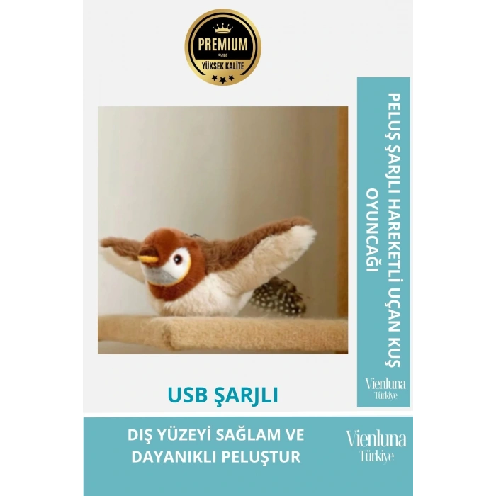 Premium Şarjlı Peluş Uçan Kuş Oyuncak Gerçekçi Kanat Çırpan Sesli Kedi Eğlence Aracı