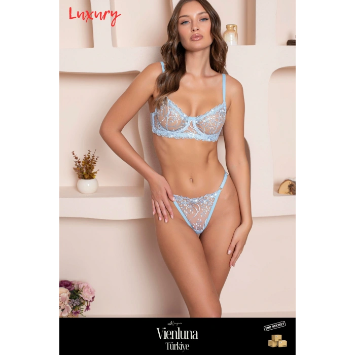 Yeni Sezon Özel Tasarım Bej Siyah Dantel İşlemeli Desteksiz Brode Sütyen Takımı