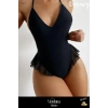 Premium Seri Kadın Lüks Fantezi Şık Çekici Modern Esnek Zarif Rahat Günlük Siyah Fırfırlı Bodysuit