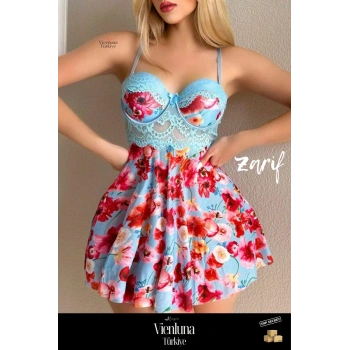 Premium Seri  Fantezi Şık Seksi  Erotik Kadınsı Çekici  Rüya Gecesi Çiçekli Askılı Mini Gecelik