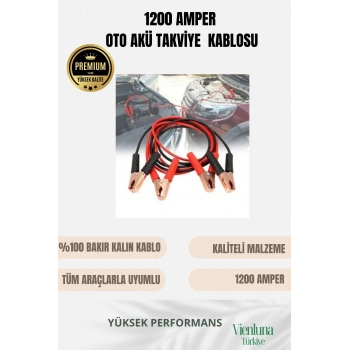 Premium Kalite Tüm Araçlara Uygun %100 Bakır 1200 Amper Dayanıklı Oto Akü Takviye Hızlı Şarj Kablosu