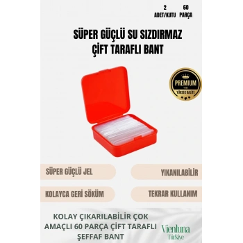 Özel Tasarım Süper Güçlü Yapışkan Kolay Çıkarılabilir 60 Parça Çift Taraflı Şeffaf Bant 2li Set