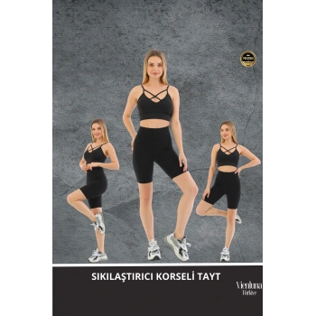 Premium Seri Sıkılaştırıcı Toparlayıcı Kaymaz Yapıda Korse Etkili Lazer Kesim Biker Tayt