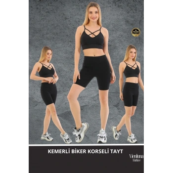 Premium Seri Şekillendirici Destekleyici Lazer Kesim Kaymaz Yapıda Korse Etkili Biker Tayt