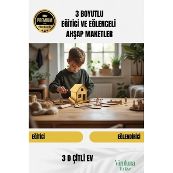 Yeni Sezon Eğitici Öğretici 3 Boyut Ahşap Puzzle Zeka Geliştirici Boyanabilir Oyun Maket Çitli Ev