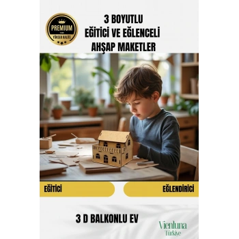 Yeni Sezon Eğitici Öğretici 3 Boyut Ahşap Puzzle Zeka Geliştirici Boyanabilir Oyun Maket Balkonlu Ev