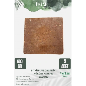 Özel Üretim El Yapımı %100 Doğal Lüks Doğal Ferah Kokulu Cilt Dostu Kükürt Katran Sabunu 5 Adet