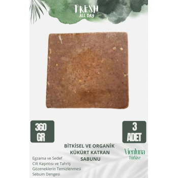 Özel Üretim El Yapımı %100 Doğal Lüks Doğal Ferah Kokulu Cilt Dostu Kükürt Katran Sabunu 3 Adet