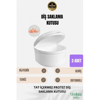Yüksek Kalite Uzun Ömürlü Plastik Hijyenik Tat İçermez Protez Diş Saklama Kutusu Geniş Boy 3 Adet