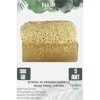 Özel Üretim %100 Doğal El Yapımı Ferah Kokulu Cilt Dostu Kabak Lif Beyaz Pirinç Sabunu 5 Adet