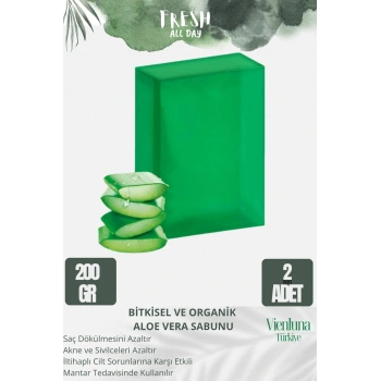Özel Üretim El Yapımı %100 Vücut Saç Lüks Doğal Ferah Kokulu Cilt Dostu Aloe Vera Sabunu 2 Adet