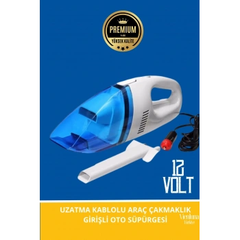 Premium Seri Dayanıklı 12v Uzatma Kablolu Yüksek Çekimli Araç Çakmaklık Girişli Oto Süpürgesi