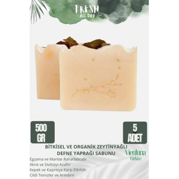 Özel Üretim El Yapımı %100 Doğal Ferah Kokulu Cilt Dostu Zeytinyağlı Defne Yapraklı Sabun 5 Adet