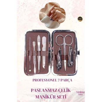 Premium Kalite Paslanmaz Çelik Uzun Ömürlü Uzun Ömürlü Deri Görünümlü 7 Parça Manikür Pedikür Seti