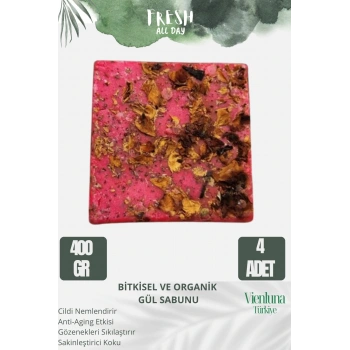 Özel Üretim El Yapımı %100 Vücut Saç Lüks Doğal Ferah Kokulu Cilt Dostu Bitkisel Gül Sabunu 4 Adet