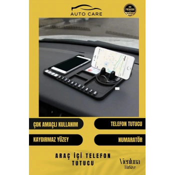 Premium Üretim Kaydırmaz Çizdirmez Numaratörlü  Araç İçi Telefon Tutucu Organizer