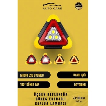 Özel Üretim Su Geçirmez 3 Ledli Solar Üçgen Reflektör Güneş Enerjili Refluj Araba Lambası