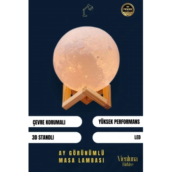 High Quality Çevre Korumalı 3B Standlı Yüksek Güçlü Led Ay Görünümlü Dekoratif Gece Masa Lambası