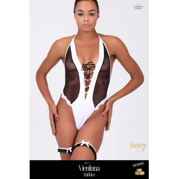 Premium Seri Kadın Modern Çekici Seksi Özel File Dantel Önü Kurdelalı Şık Fantezi Babydoll Body