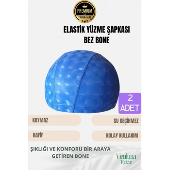 Premium Seri Su Geçirmez Bez Bone Havuz ve Deniz İçin İdeal Elastik Yüzme Şapkası Çift Paket