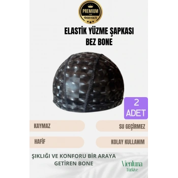 Premium Seri Su Geçirmez Bez Bone Havuz ve Deniz İçin İdeal Elastik Yüzme Şapkası Çift Paket