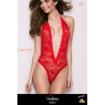 Premium Seri Zarif Lüks Kadın Çekici Erotik Fantezi Sırt Ve Göğüs Dekolteli Özel Kırmızı Babydoll