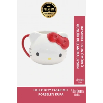 Deluxe Tasarım Dekoratif Estetik Armağan Sevgili Dost Arkadaş Porselen Hello Kity Kupa 9*13 Cm