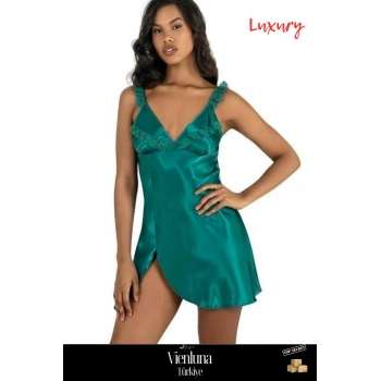 Özel Üretim Premium Ürün Şık Rahat Lüks Zarif Modern Seksi Fantezi Erotik Zümrüt Kısa Saten Gecelik