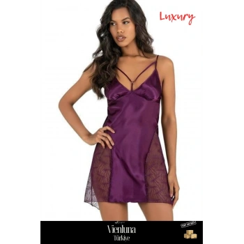 Özel Üretim Premium Ürün Şık Rahat Lüks Zarif Modern Seksi Fantezi Erotik Mor Kısa Saten Gecelik
