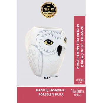 Deluxe Tasarım Dekoratif Estetik Armağan Sevgili Dost Aşk Arkadaş Porselen Baykuş Kupa  12*13 Cm