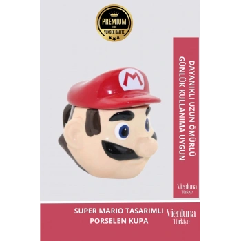 Deluxe Tasarım Dekoratif Estetik Armağan Sevgili Dost Aşk Arkadaş Porselen Super Mario Kupa Bardak