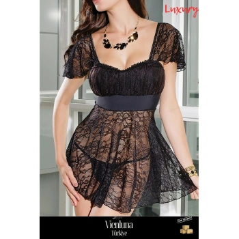 Premium Ürün Özel  Lüks Zarif Modern Erotik Seksi Alt Kısmı Tül Üst Kısmı Jarse Mini Fantezi Gecelik