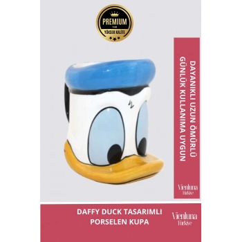 Deluxe Tasarım Dekoratif Estetik Armağan Sevgili Dost Aşk Arkadaş Porselen Daffy Duck Kupa Bardak