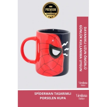 Deluxe Tasarım Dekoratif Estetik Armağan Sevgili Dost Aşk Arkadaş Porselen Spiderman Kupa Bardak