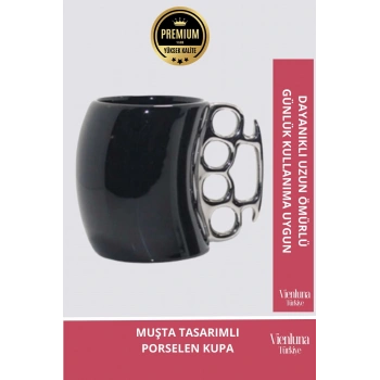 Deluxe Tasarım Dekoratif Estetik Armağan Sevgili Dost Aşk Arkadaş Porselen Siyah Kupa Bardak