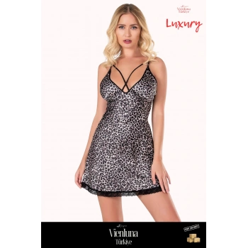 Premium Ürün Özel Seri Şık Lüks Zarif Modern Fantezi Erotik Seksi Rahat Leopar Kısa Saten Gecelik