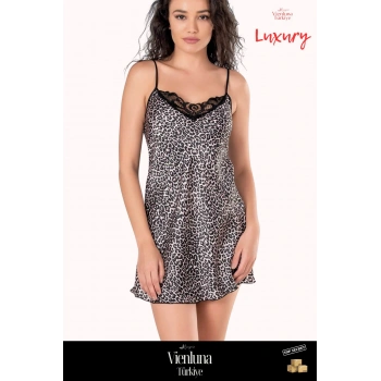 Özel Üretim Premium Seri Şık Lüks Zarif Modern Fantezi Erotik Seksi Rahat Leopar Kısa Saten Gecelik