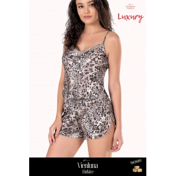 Premium Seri Yeni Sezon Kadın Lüks Zarif Fantezi Seksi Rahat Leopar Saten Babydoll Şort Takımı