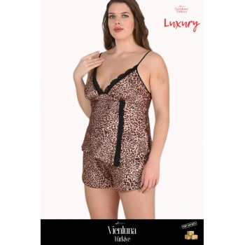 Yeni Sezon Premium Lüks Kadın Fantezi Çok Şık Modern Zarif Büyük Beden Leopar Desenli Şort Takımı